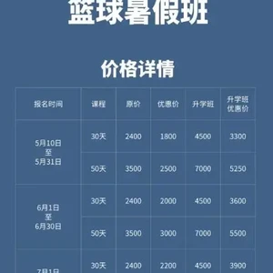 篮球训练营一节课多少钱